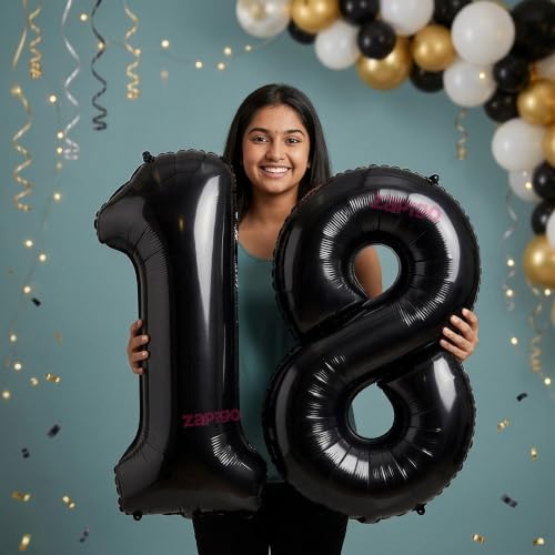Image of Balloonistics Black 40-Inch Foil Number 18 Balloon - Helium or Air Fill for 18th Birthday, Anniversary Party Decoration, Photo Booth Backdrop, Cake Table Decor