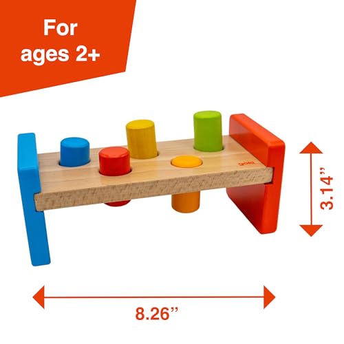 Image of Goki Wooden Pound-A-Peg Toy with Hammer | Classic Pounding Bench for 2 Year Olds | Preschool Learning & Montessori Activity Set - Durable Educational Birthday Gift for Toddlers