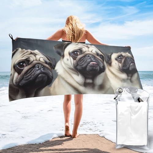 FCTVASDM Toalla de playa de microfibra de 27.5 x 55 pulgadas, toalla de secado rápido, manta de playa sin arena, toallas de camping de gran tamaño, divertidas toallas de baño para perros carlino
