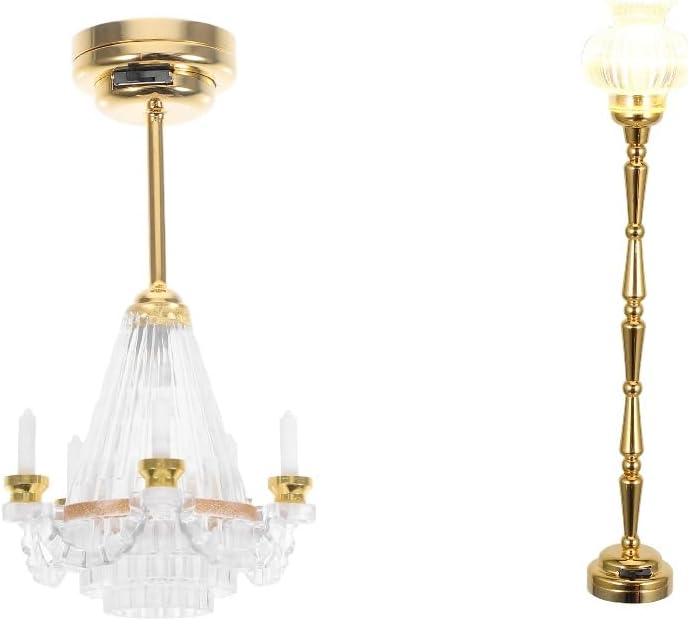 1/12 Scale Dollhouse Chandelier with 1/12 Scale Dollhouse Floor Lamp