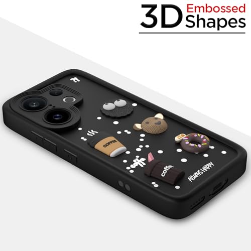 Image of Pikkme Back Cover for Vivo X200 Fe 5G | 3D Bear Silicone Cute & Fun Coffee Cartoon | Full Body Protection Bumper Case (Black)