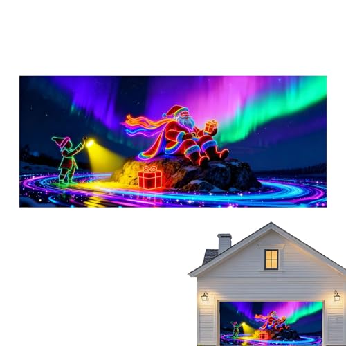 Housse de porte de garage de Noël fluorescente UV pour décoration murale festive extérieure - 7