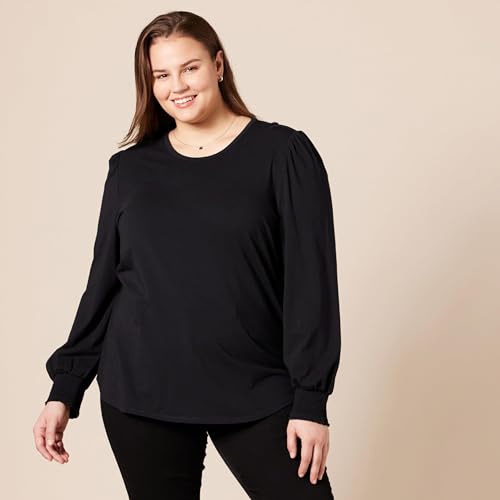 Image of Amazon Essentials Women's Long-Sleeve Crewneck Smocked Cuff T-Shirt