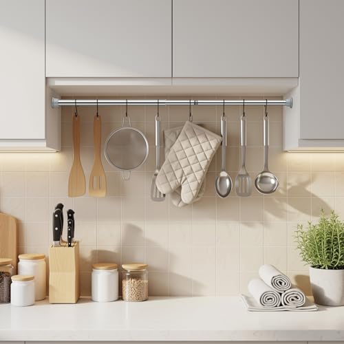 Image of MEXAU 1 Pack Silver Spring Tension Curtain Rods 16-37 Inch Small Shower Rod