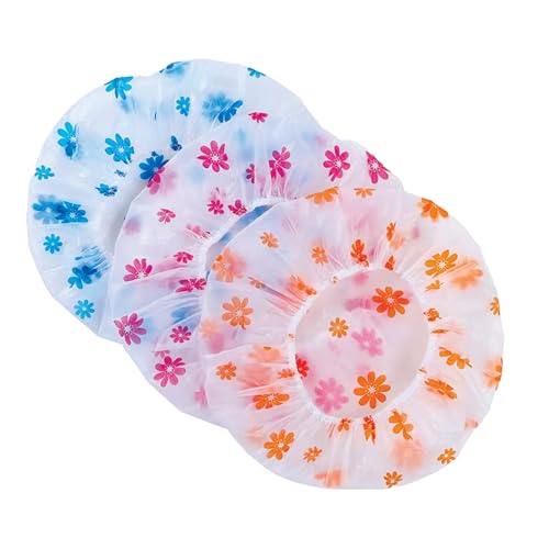 Image of TEMPERIA (3 Pcs) Shower Cap for Women & Men - Reusable, Hair Mask Head Cover Bathing Caps - Waterproof, Elastic Free-Size - for Spa, Salon & Bathroom - Lightweight & Comfortable (Random Colors)