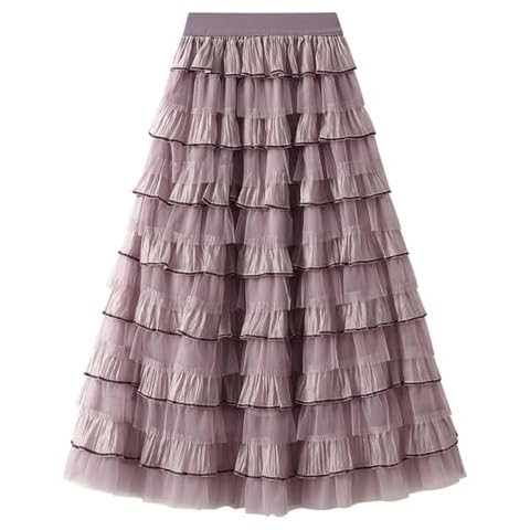 Gratoryna Womens Tulle Skirt Maxi Long High Waisted A Line Ruffle Tiered Layered Mesh Skirts Petticoat(Purple-S) Cover