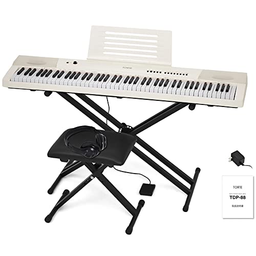 TORTE トルテ 電子ピアノ 88鍵盤 フルスケール 日本語表記 140ボイス 軽量スリム設計 TDP-88/WH 初心者セット ホワイト