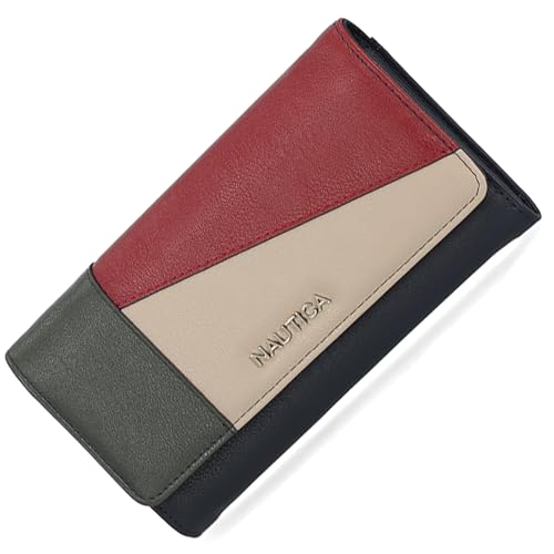 Image of Nautica Money Manager Womens Slim RFID Blocking Wallet, Small Bifold Credit Card Holder with Zipper Coin Pocket and ID Window