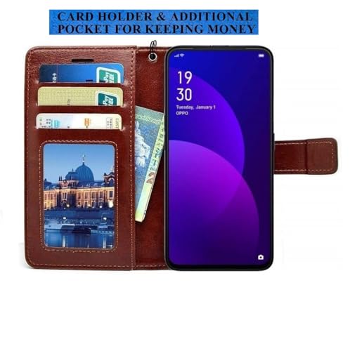 Image of Vintage Magnatic Closer Matte Leather Flip Cover Compatible Model for Oppo CPH2617 / Oppo A59 5G - Tan Brown