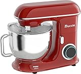 Küchenmaschine - Knetmaschine, Zuccie Leise Rührmaschine inkl 8L Edelstahlschüssel 3-Rührwerkzeuge 5-Teiligem Patisserie-Set, 6+P Geschwindigkeit 1500W Leistungsstark teigknetmaschine (Rot)