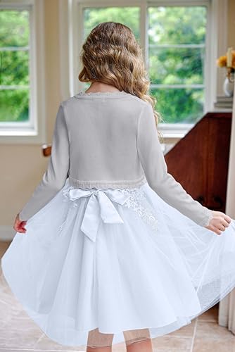 Image of Arshiner Girls Open Front Bolero Shrug Kids Long Sleeve Cropped Elegant Cardigan Knit Sweater