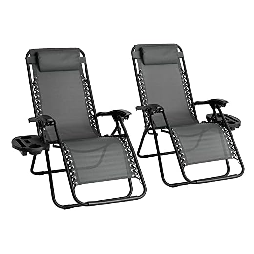 Straame Garden | Zero Gravity Chair | Set of 2 | Heavy Duty Textoline | Outdoor & Garden Sunloungers | Reclining & Folding Chair with Cup Holder and Headrest Pillow(Grey, Set of 2 Classic Chair)