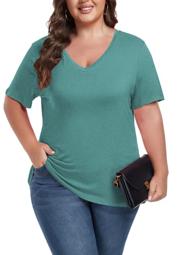 Image of ForHailey Women's Plus Size Short Sleeve Tee Shirt V Neck Basic Ladies Loose Fit T Shirt 1X-5X