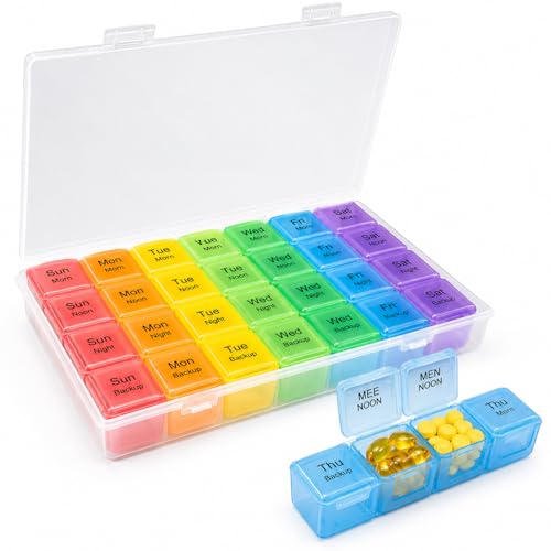 Image of Accuprints Pill Box Medicine Organizer |Size 18 x 11.5 cm| Weekly 7 Days 4 Times Storage 28 Compartments Case Moisture-Proof Portable Week Holder Container Daily use Planner Ideal for Travel Easy Home & Gifts
