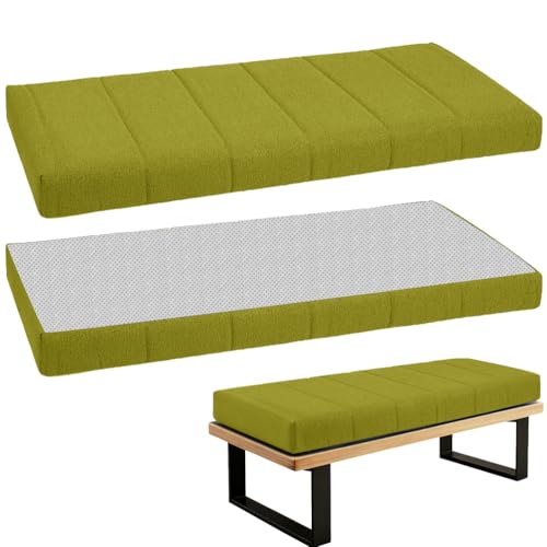 Cojines para Bancos De Madera, Cojín para Banco Zapatero Interior, Colchoneta para Banco Jardin con Cremalleras y Base Antideslizante, para patio, cocina, comedor, columpio,Matcha green,100x45cm