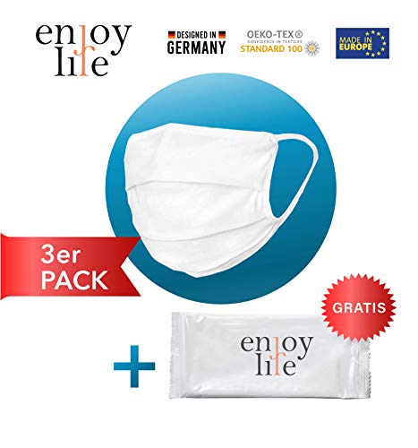Enjoy Life - Protector para boca, 3 unidades, lavable, 100% algodón orgánico, certificado Oeko-TEX 100 Standard, 2 unidades