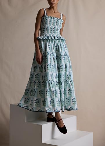 Image of Y2k Patchwork Floral Maxi Dress Boho Flowy Ruffle Tiered Summer Dress Cute Beach Smocked Long Sundresses for Women