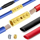 BAALA 22-16 Gauge Wire Butt Connectors Kit Pure Brass, 20PCS Screw Type Quick Wire Connector Butt Terminal,Butt Splice Connectors with 20pcs 3:1 Heat Shrink Tubes