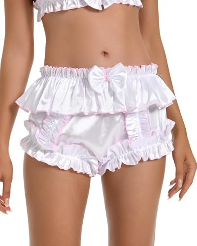 Satini Sissy Frilly Ruffled Silky Satin Full Coverage Adult Diaper Cover Briefs Lingerie Underwear Panties2