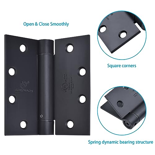 Sorgmach Self Closing Door Hinge 4-1/2 Inch Matte Black Auto Close Hinge Adjustable 4 ½"X 4 ½ Inch Spring Hinges Door Closer Hinge Square Corner Commercial Auto Self-Closing Hinge 3 Pieces thumb #6
