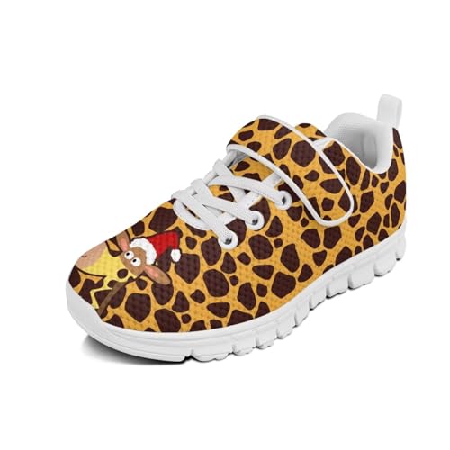 Little Kid Boys Girls Tennis Shoes Kids Slip on Running Sneakers Wide Casual Barefoot Shoes Giraffe Pattern（White Sole）