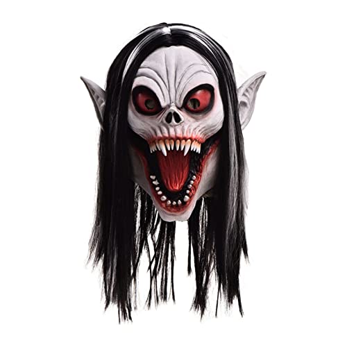 Timpfee Masque d'Halloween - Costume de cosplay avec cheveux longs, fantôme et diable pour Halloween Cover