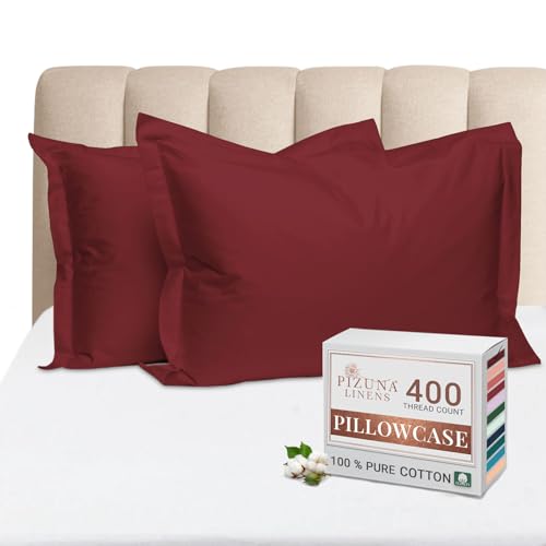 Pizuna Pure Combed Cotton King Size Pillow Case 50x90 cm Rio Red, 400 Thread Count Soft Luxurious 100% Long Staple Cotton Sateen Weave Pillow Cover With 5 cm Hem (Cooling Pillowcase - 2 PC)