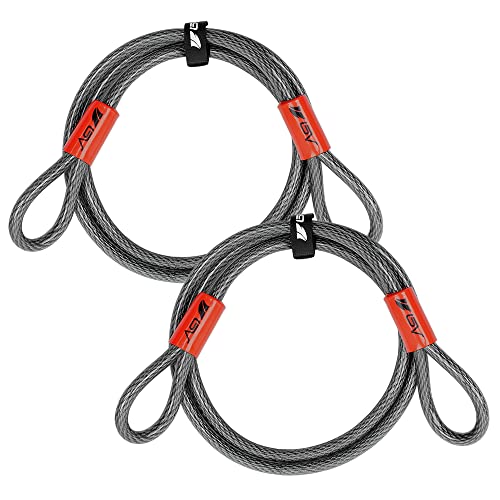 BV Heavy-Duty 7FT Security Cable with Loops-10mm (3/8 Inch) Cut-Resistant Braided Steel Cable-Versatile & Weatherproof-Security Chain for Padlock, Chain Lock, Wire Lock (Pair)