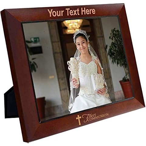 FramesDécorShop - Religion Occasions: My First Communion Personalized 8" x 10" Horizontal Dark Walnut Wood Photo Frame includes Custom Engraving, Shipping and Photo Print of Your Special Photograph Cover