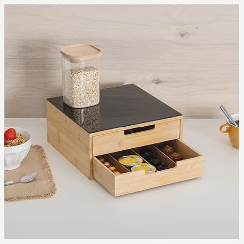 Miniatura 8 de 5five - Soporte Para Cápsulas De Bambú Negro 30 X 30 X 14,5 Cm , Bambú, 2 Cajones, Divisores Ajustables - Soporte Para Cafetera, Almacenamiento De Cápsulas