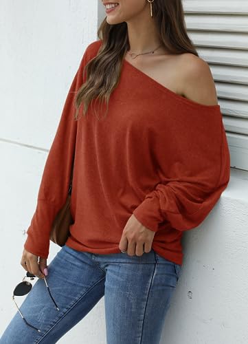 Image of Aifer Women's Off The Shoulder Tops Sexy Long Sleeve Shirts Oversized Fashion Casual Batwing Sweaters Pullover Tunic Tops