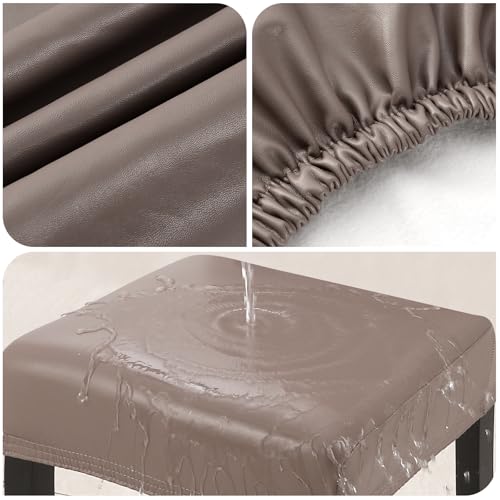 Image of YISUN Stool Covers Rectangle - 2 Pack Stretch Waterproof Saddle Seat Cover Counter Bar Stools Bar Chairs Covers Kitchen Island Chairs Cushion Protector (1, Pu Leather-Chocolate 2PCS)