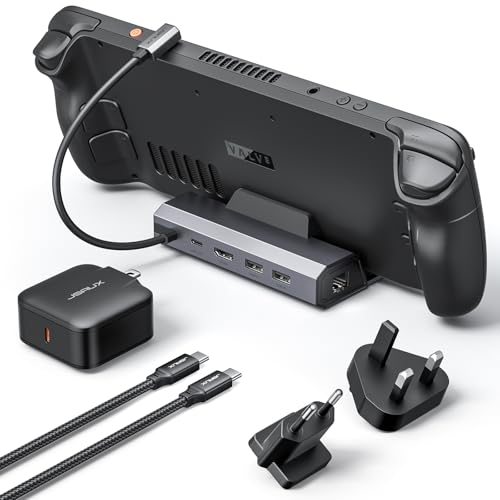 Station d'accueil JSAUX et Chargeur 45W Compatible avec Steam Deck, Dock 5-en-1 avec HDMI 2.0 4K@60Hz, Ethernet 100Mbps et Port USB-C 100W pour Steam Deck/ROG Ally - HB0602