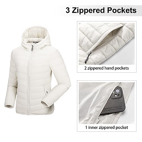 Image of Outdoor Ventures Women's Packable Lightweight Full-Zip Puffer Jacket with Hood Quilted Winter Coat
