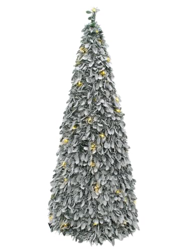 Árbol de Navidad Plegable y Nevado con Luz Cálida, Al.180cm y Diámetro 76cm