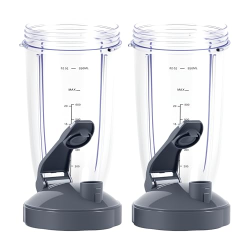 Image of 32oz Blender Cups for Nutribullet 600W&900W Blenders, 2 pack Replacement Cups with Flip-Top To-Go-Lid Compatible with Nutribullet 600W/900W Personal Blenders, Blender Replacement Part Cups