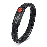 Black Braided Leather Medical Alert ID Bracelets for Men- This bracelets features a stainless steel magnetic clasp for you to engrave your emergancy medic information. The medical symbol is deeply etched on the clasp. It's a stylish and fashion medic...