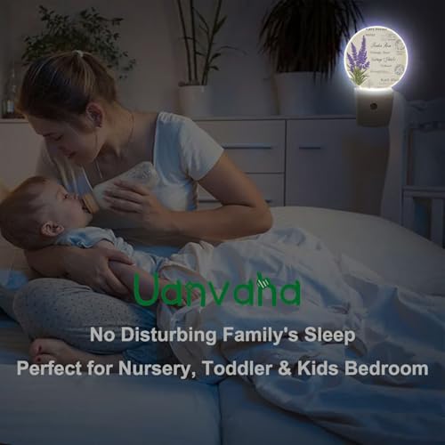 Image of Lavender Night Light Purple Floral Spring Summer Flowers Night Lights Plug into Wall Dusk to Dawn Sensor Round LED Lighting for Men Women Boys Girls, 0.5W Energy Efficient