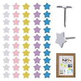 MYZWEL 50 Pezzi Puntine per Lavagna Sughero a Forma di Stella, Puntine da Disegno Decorative 12mm in 5 Colori Vivaci, Spilli Colorati per Bacheca, Mappe, Foto e Ufficio