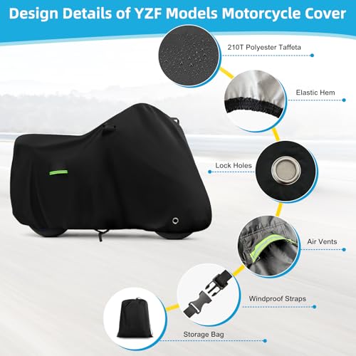 Image of Motorcycle Cover Waterproof for Yamaha R1 R3 R6 R7 R9, Heavy Duty Outdoor Sun Rain Snow UV Dust All Weather Protection Motorbike Cover with Soft Cotton Lining & Lock Hole