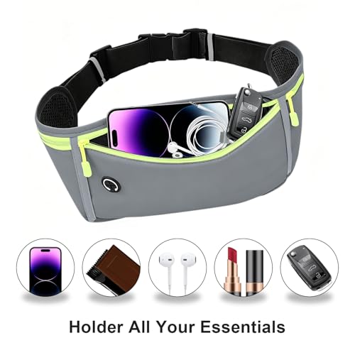 Image of Slim Running Belt for Women Men,Runners Fanny Pack Phone Holder,Money Belt,Running Gear Accessories,with 3 Pockets (Green-gray)