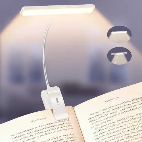 Gritin 2026 2a Gen Luce per Lettura Libri a Letto - 32 LED Full Spectrum, 5 Colori & 5 Luminosità, Fascio Regolabile Largo/Stretto, Batteria 1500mAh Lunga Durata, Ricaricabile-Bianco
