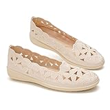 GLAMORA Bailarinas Mujer cómodas Verano, Zapatos con cuña Baja Calado Floral Transpirables, Suela Flexible Antideslizante, Plantilla Acolchada Confort beige-39