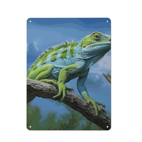 Peintures à suspendre en métal lézard vert pour mur de café