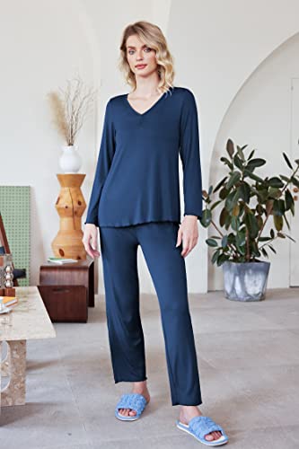 Image of Ekouaer Womens Pajama Sets 2 Piece Lounge Set Fall Winter Pajamas Long Sleeve Pjs Top and Pants Soft Pj Sets Loose Sleepwear