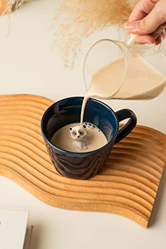 Image of DIHOclub Racoon Ceramic Cup Hidden 3D Animal Inside Mug,Cute Cartoon Handmade Figurine Mugs,Holiday and Birthday Gift for Coffee Milk Tea Lovers,12 OZ(Dark Blue)