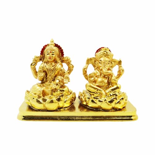 Image of Spillbox Car Dashboard Idols | Accessories | Car Dashboard Interior |Perfect for Gifting | Decorative Showpiece for Home and Office (Gold-Laxmi Ganesh)