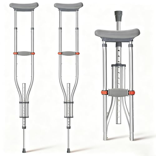 FREEAMG Faltbarer Unterarm-Gehstock, Frontarm-Gehhilfe, Höhenverstellbar, Unterarmstütze, Tragkraft 150 kg, Aluminium-Krücken mit Gummifüßen & Handauflage, für Verletzte, Älter(1 Paar)