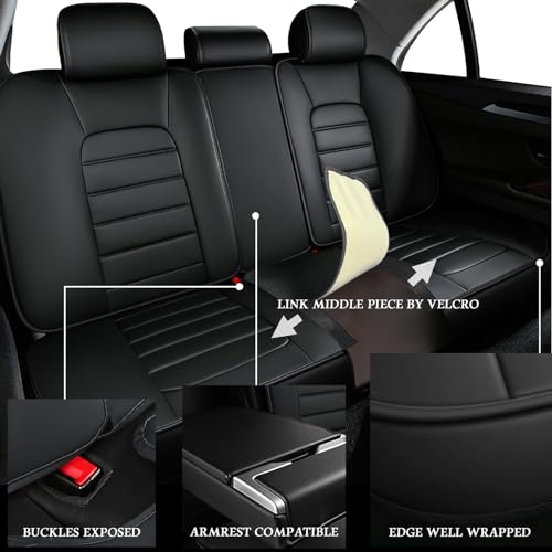 Image of Leather Full Seat Covers for Volkswagen Golf SportWagen 2015-2019, Black