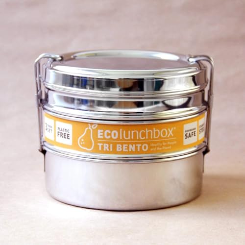 ECOlunchbox Tri Bento 3-Tier Stainless Steel Lunch Box | 4.5 Cups (36 oz) Capacity | 5.25 x 5.25 x 4 inches (13.5 x 13.5 x 10 cm) | Perfect for Meal Prep, Snacks & Portion Control | Durable, BPA Free by Ecolunchbox - Image 6